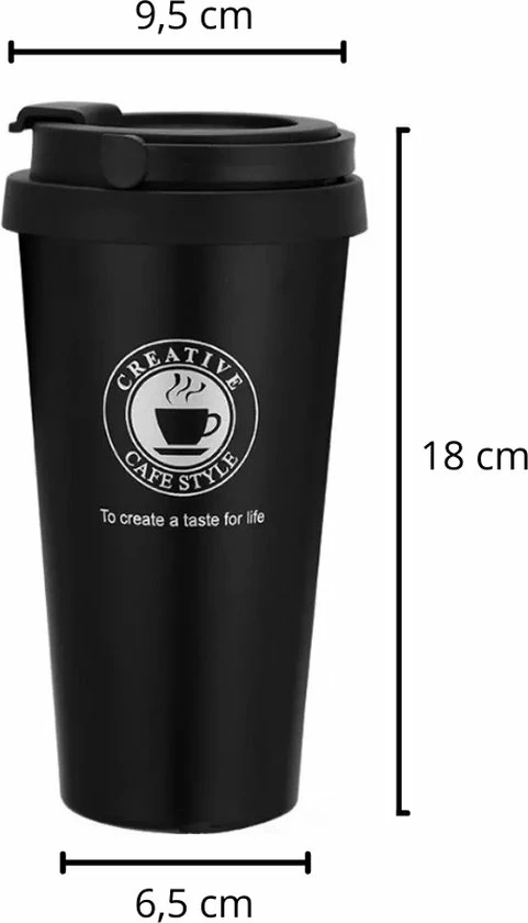 Groothandel ???? Cafestyle Thermosbeker – Travel Mug – Koffiebeker – Thermosfles – RVS – Antislip - 500 ML - Zwart ⭐ 4 Groothandel ???? Cafestyle Thermosbeker – Travel Mug – Koffiebeker – Thermosfles – RVS – Antislip - 500 ML - Zwart ⭐ - Afbeelding 2