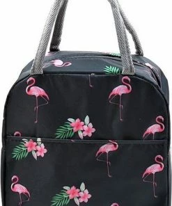 Groothandel ✨ Marishop Koeltas - Lunchtas - Volwassenen En Kinderen - Compact & Handig: Zomer - Picknick -School - Lunch - Werk - Zwart Flamingo ????