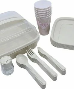 Uitgang ???? AppaShop: Pick-nick Set, Picknickset, Picnic Set, Picnicset, Piknikset, Pik Nik Set, Inclusief 32 Aparte Stuks (messen+vorken+lepels+borden+zoutpotje) ????