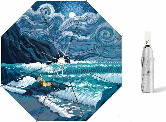 Korting ???? TDR-Opvouwbaar Paraplu - Zonbescherming Anti-Uv UPF50 + -Windproof- Stevig Paraplu - Automatisch -Van Gogh Ster Zee Print -zilver ???? 3 Korting ???? TDR-Opvouwbaar Paraplu - Zonbescherming Anti-Uv UPF50 + -Windproof- Stevig Paraplu - Automatisch -Van Gogh Ster Zee Print -zilver ????