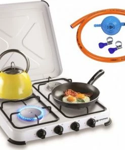 Beste Pirce ???? Kemper Gaskooktoestel Set – Campingset – Campingkookset – INCLUSIEF Installatiesetje – TOT 4 RVS Branders ????