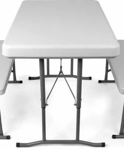 Korting ✨ MaxxGarden Picknicktafel Inklapbaar - Biertafel Met Banken - Vouwtafel + 2 Vouwbare Zitbanken - WIT- 105 Cm ????