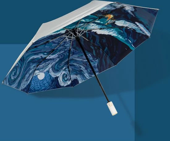 Korting ???? TDR-Opvouwbaar Paraplu - Zonbescherming Anti-Uv UPF50 + -Windproof- Stevig Paraplu - Automatisch -Van Gogh Ster Zee Print -zilver ???? 4 Korting ???? TDR-Opvouwbaar Paraplu - Zonbescherming Anti-Uv UPF50 + -Windproof- Stevig Paraplu - Automatisch -Van Gogh Ster Zee Print -zilver ???? - Afbeelding 2