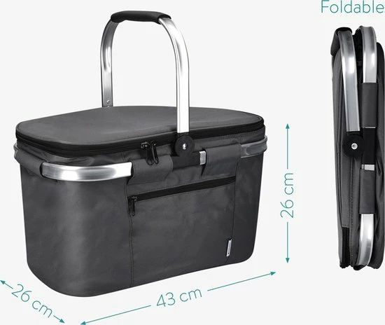 Beste deal ???? Navaris Geïsoleerde Picknickmand Tas 27L - Opvouwbare Koeltas Met Handvat - Koelbox Voor Eten En Drinken - Voor Op Reis En Op De Camping - Grijs ???? 6 Beste deal ???? Navaris Geïsoleerde Picknickmand Tas 27L - Opvouwbare Koeltas Met Handvat - Koelbox Voor Eten En Drinken - Voor Op Reis En Op De Camping - Grijs ???? - Afbeelding 4