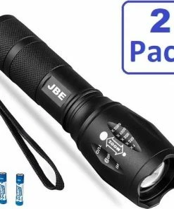Beste Verkoop ???? JBE Militaire Zaklamp - Waterdicht - 2000 Lumen LED Zaklamp - Inzoombaar - 2 Stuks - Inclusief Batterijen(6stuks) ????