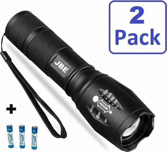 Beste Verkoop ???? JBE Militaire Zaklamp - Waterdicht - 2000 Lumen LED Zaklamp - Inzoombaar - 2 Stuks - Inclusief Batterijen(6stuks) ???? 3 Beste Verkoop ???? JBE Militaire Zaklamp - Waterdicht - 2000 Lumen LED Zaklamp - Inzoombaar - 2 Stuks - Inclusief Batterijen(6stuks) ????