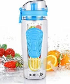 Flash-uitverkoop ???? BottlesUp Waterfles Met Fruit Infuser – Drinkfles Met Fruit Filter – Plastic Water Drink Fles – Sportfles – 100% BPA Vrij – Blauw - 900ML - Onbreekbaar ❤️