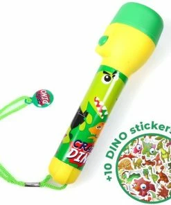 Nieuw ???? Kids Licensing Zaklamp Dino Voor Kinderen | Nachtlamp Dinosaurus LED + 10 Gratis Dino Stickers | Werkt Op 2 AA Batterijen | 16cm | FL03 ????