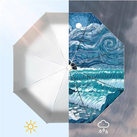 Korting ???? TDR-Opvouwbaar Paraplu - Zonbescherming Anti-Uv UPF50 + -Windproof- Stevig Paraplu - Automatisch -Van Gogh Ster Zee Print -zilver ???? 8 Korting ???? TDR-Opvouwbaar Paraplu - Zonbescherming Anti-Uv UPF50 + -Windproof- Stevig Paraplu - Automatisch -Van Gogh Ster Zee Print -zilver ???? - Afbeelding 6