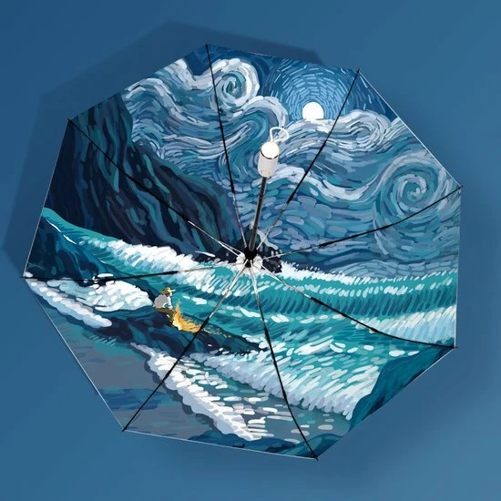 Korting ???? TDR-Opvouwbaar Paraplu - Zonbescherming Anti-Uv UPF50 + -Windproof- Stevig Paraplu - Automatisch -Van Gogh Ster Zee Print -zilver ???? 9 Korting ???? TDR-Opvouwbaar Paraplu - Zonbescherming Anti-Uv UPF50 + -Windproof- Stevig Paraplu - Automatisch -Van Gogh Ster Zee Print -zilver ???? - Afbeelding 7