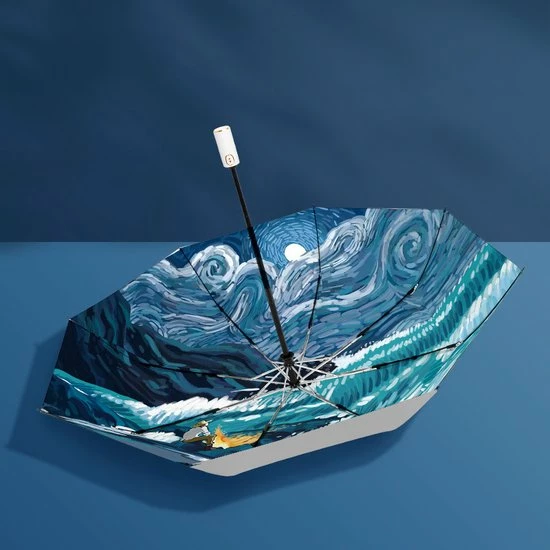 Korting ???? TDR-Opvouwbaar Paraplu - Zonbescherming Anti-Uv UPF50 + -Windproof- Stevig Paraplu - Automatisch -Van Gogh Ster Zee Print -zilver ???? 11 Korting ???? TDR-Opvouwbaar Paraplu - Zonbescherming Anti-Uv UPF50 + -Windproof- Stevig Paraplu - Automatisch -Van Gogh Ster Zee Print -zilver ???? - Afbeelding 9