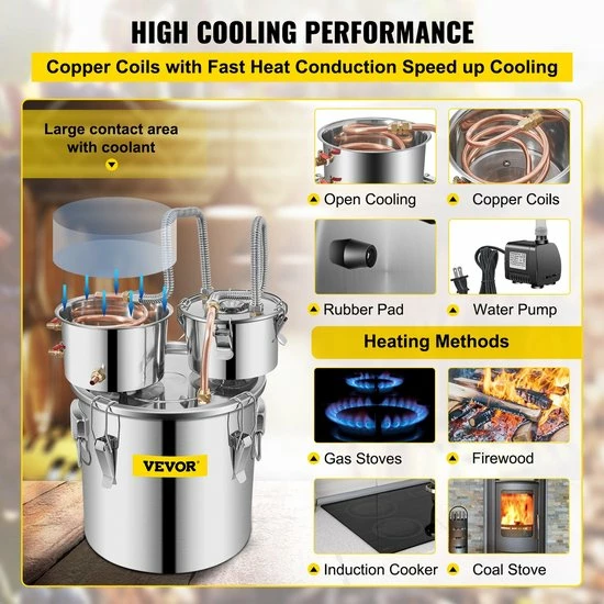 Begroting ❤️ Vevor™ Vevor® Destilleerapparaat - Destileerketel - Fermentatie Set - Distilleerketel Voor Alcohol - 12 Liter - RVS ???? 7 Begroting ❤️ Vevor™ Vevor® Destilleerapparaat - Destileerketel - Fermentatie Set - Distilleerketel Voor Alcohol - 12 Liter - RVS ???? - Afbeelding 5