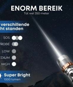 Hete verkoop ???? Rebela | Led Zaklamp Oplaadbaar | Flashlight | Aluminium | Waterproof | Inclusief Oplaadbare Batterij | High-Mid-Low-Strobe-SOS | T6 LED Police Flashlight ⭐ -Hendi Shop 550x550 450