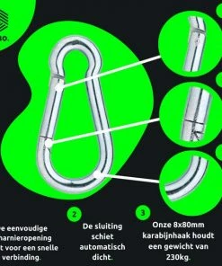 Groothandel ???? DX - Premium Duopakket Gegalvaniseerde Karabijnhaak - 2 Stuks - 8x80mm - Verzinkt Staal - Glanzend Zilver ???? -Hendi Shop 550x550 589