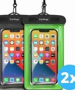 Goedkoopste ???? Waterdichte Telefoonhoesjes - Drybag Set Van 2 Stuks - Onderwater Hoesje Telefoon Voor Alle Telefoons - Waterdicht Telefoonhoesje Earkings - Zwart & Groen ????
