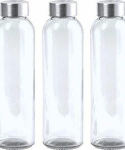 Begroting ⭐ Bellatio Design 3x Stuks Glazen Waterfles/drinkfles Transparant Met Rvs Dop 550 Ml - Sportfles - Bidon ✨