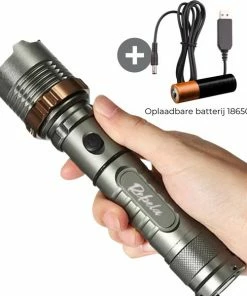 Hete verkoop ???? Rebela | Led Zaklamp Oplaadbaar | Flashlight | Aluminium | Waterproof | Inclusief Oplaadbare Batterij | High-Mid-Low-Strobe-SOS | T6 LED Police Flashlight ⭐