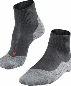 Promo ???? FALKE TK5 Wander Short Wandelsokken Kort Zacht Thermisch Anti-blaar Antizweet Zonder Motief Met Elastische Boord Admend Merinowol Grijs Dames Sportsokken - Maat 41-42 ????