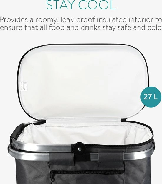 Beste deal ???? Navaris Geïsoleerde Picknickmand Tas 27L - Opvouwbare Koeltas Met Handvat - Koelbox Voor Eten En Drinken - Voor Op Reis En Op De Camping - Grijs ???? 4 Beste deal ???? Navaris Geïsoleerde Picknickmand Tas 27L - Opvouwbare Koeltas Met Handvat - Koelbox Voor Eten En Drinken - Voor Op Reis En Op De Camping - Grijs ???? - Afbeelding 2