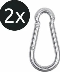 Groothandel ???? DX - Premium Duopakket Gegalvaniseerde Karabijnhaak - 2 Stuks - 8x80mm - Verzinkt Staal - Glanzend Zilver ????