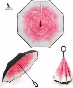 Beste Pirce ✔️ San Vitale® - Unieke Reversible Windproof Paraplu - Roze Bloem ????