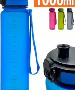 Promo ???? Drinkfles 1 Liter - Sport Drinkbus Bidon 1000 Ml Blauw - King Mungo KMDF007 ????