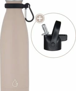 Beste Verkoop ⌛ Wattamula Design Eco RVS Drinkfles - Nude - Extra Dop Met Rietje En Carrier - 500 Ml - Waterfles - Thermosfles - Sport ⭐