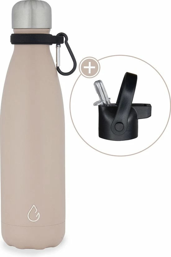 Beste Verkoop ⌛ Wattamula Design Eco RVS Drinkfles - Nude - Extra Dop Met Rietje En Carrier - 500 Ml - Waterfles - Thermosfles - Sport ⭐ 3 Beste Verkoop ⌛ Wattamula Design Eco RVS Drinkfles - Nude - Extra Dop Met Rietje En Carrier - 500 Ml - Waterfles - Thermosfles - Sport ⭐