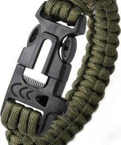 Groothandel ???? Favorite Things 3 In 1 Survival Armband Met Legergroen Paracord, Fluitje En Fire Starter/vuursteentje ⭐